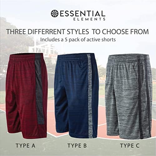 Essential Elements 5 Pack: Гащета за баскетбол с джобове за момчета, Младежки Спортни Панталони за активен спорт, Фитнес Зала