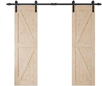 EaseLife 48 инча x 84 инча (Двойна врата 24 инча x 84 инча) Вратата на бараката + Комплект направляващи за плъзгаща се двойна врата с дължина 8 метра