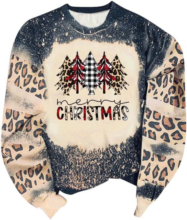 Дамски Леопардовая Hoody с Дълъг Ръкав за Коледа, Тениски с кръгло деколте Оверсайз, Сладък Пуловер с Животни, Върхове Свободно Намаляване на