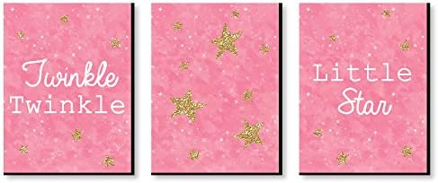 Голяма точка за щастието, Розово Мерцающая звезда - Рисунки по стените на детската стая за малки момичета и декорация за детска стая - Идеи за подаръци - 7,5 x 10 инча - Комплект от 3 щампи