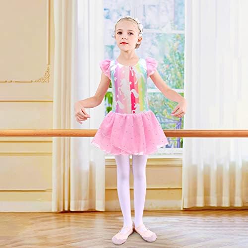 LZH Балетное Танцово Рокля за момичета, Трика с рюшами на ръкавите и полата-един сноп от 3 до 9 години