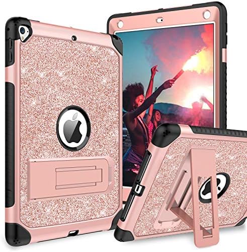Калъф BENTOBEN за iPad Air 2/iPad е 9,7 2017/2018/Pro 9,7, калъф за iPad 5-ти / 6-то поколение, Чудесна 3-слойная Защитно Поставка за цялото тяло, Здрав Кожен устойчив на удари Калъф за таблет за момичета и жени, Розово