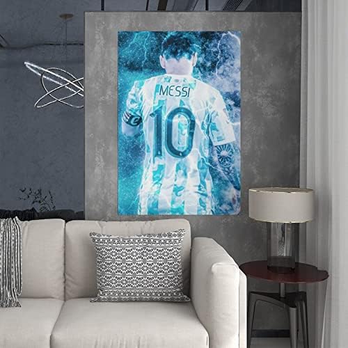 Плакат с футболната звезда NITDODI -Кристиано Роналдо и Лионел Меси на платно -За декорация на стените в футболен стая в салона до спалнята на момчето - най-Добрите подаръци за футболните фенове-16 × 24 инча (Меси-2)