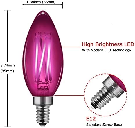 ILAMIQI Розови led Крушка на Едисон С основание Канделябра e12, с Регулируема яркост C35 под Формата На торпеда 6 W (Еквивалент на 60 W), Цветно Коледна Украса за дома, 3 опаковки