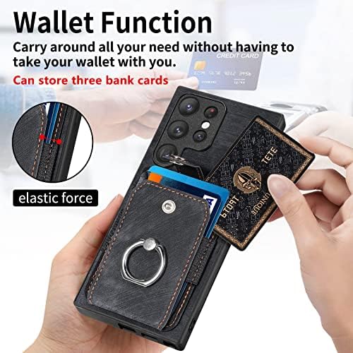 Чанта-портфейл LINYUNE Galaxy S23 Ultra Case с отделения за кредитни карти, калъф-титуляр [4 карта] [Функция на автомобилния закрепване] [Поставка за пръстени], Нескользящий тънък