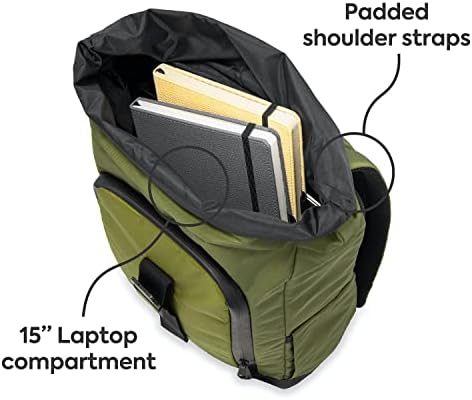 Виртуален раница Dingbats * Notebooks обем 25 литра с панти капак подходящ за 15-инчов лаптоп | Бележник с кожена подплата Зелен елен, формат А5, твърди корици