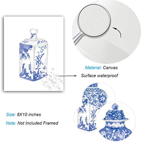 Стенен принт в стил Шинуазри - Декор за спалня или кабинет - Китайска синьо-бялата порцеланова ваза върху платно (пакет от 6) - Без рамка -8X10 инча 1