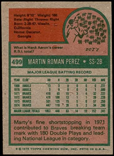 1975 Topps 499 Марти Перес Атланта Брэйвз (Бейзболна картичка) EX/MT Braves