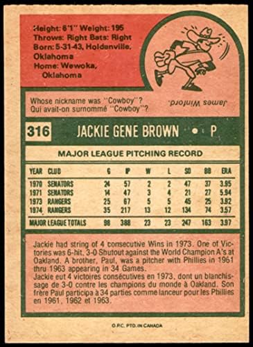1975 О-Пи-Джи 316 Джаки Браун Тексас Рейнджърс (Бейзболна картичка) Ню Йорк Рейнджърс