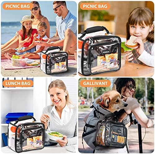 BORMELUN ® Прозрачна чанта за обяд - Здрав, водоустойчив, с вътрешни и външни джобове с цип, Прозрачен от пластмаса - идеални за деца над 3 години, черен