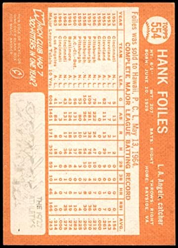 1964 Topps 554 Ханк Фойлз Лос Анджелис Энджелз (Бейзболна картичка) VG/БИВШИ Ангели