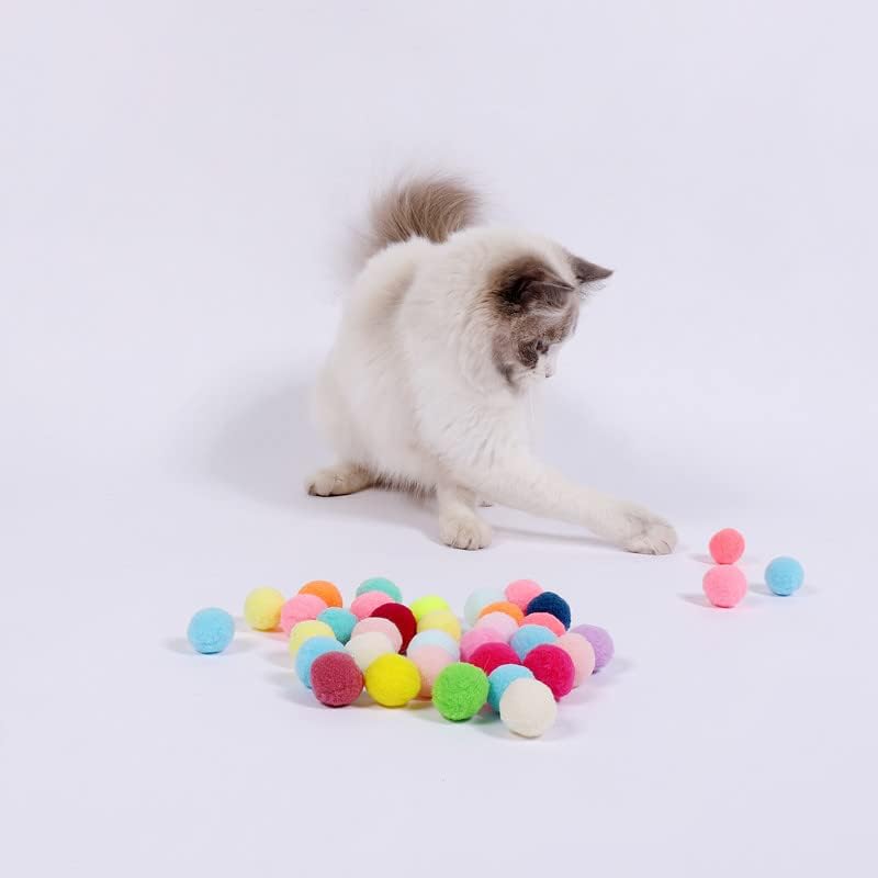 FUPUSUN 100шт 1 / 3 см Премия Цветни Играчки Топки, за котки - Мека играчка с pom-помераните за коте - Леки и малки, лесно доказуема лапке за котки в затворени помещения, Интер?