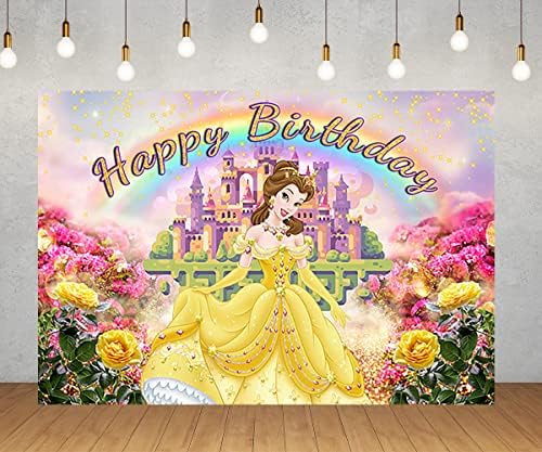 На фона на принцеса Бел за украса на парти по случай рожден ден, жълто знаме Красавицата и звярът, за парти в чест на рождения ден на детето, 5x3 фута