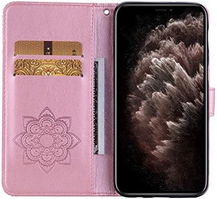 CCSmall за iPhone 13 Pro Калъф с пакет кредитни карти, Блестящ Диамант Портфейл от Изкуствена Кожа, Калъф за Телефон с панти капак на съвсем малък Wsrist за iPhone 13 Pro, Бухал, Розово Злато