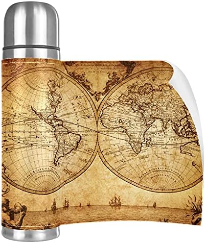 Ретро Карта на Стария свят, Антикварни Термос От Неръждаема Стомана С Вакуумна Изолация, 16 унции, Множество Запечатани Бутилка за вода, без BPA с покритие, запазва то?
