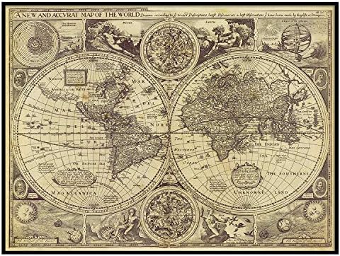 Историческа Карта на Стария свят Реколта карта 1626 г., е Карта в стил Реставрация Антични, Изобразително Изкуство, Печат, Карта на Света, Изкуство, Начало Декор, Подарък За нов дом,