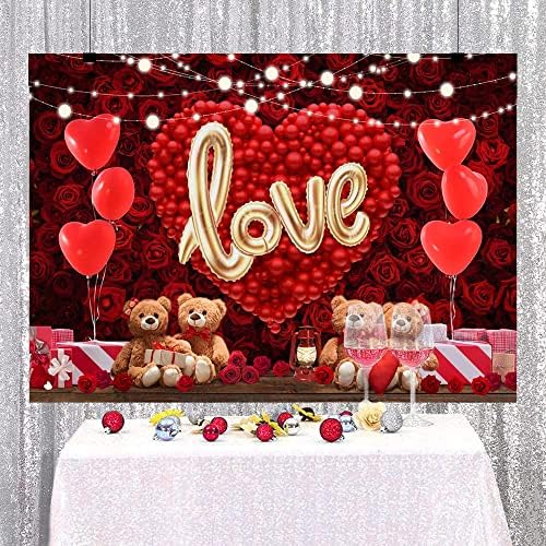 Lofaris на Фона на Свети Валентин е за фотография 7x5 метра Червена топка Сърцето на Мечка кукла за Подарък Розов Фон в Свети Валентин Романтичната Любов Фон за Фотосеси