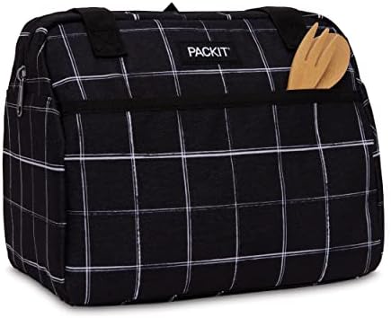 Фризера чанта за обяд PACKit Hampton, черна мрежа, Изработени по технология EcoFreeze, Сгъваема, множество, с закопчаване на цип, преден джоб и плечевыми ремъци, идеален за тийн