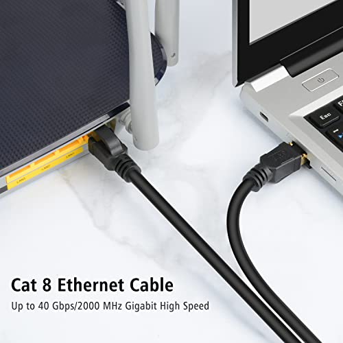 Ethernet кабел J & D Cat8, Високоскоростен кабел за Свързване на Ethernet Категория 8, Мрежов кабел с Позлатени конектори RJ45 без Защелкивания за Модем, Рутер, Xbox, PC, Mac, PS4, 6 Фута