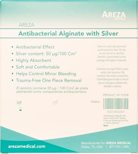 Альгинат сребро (Антибактериално альгинат със сребро) 4,25 x 4,25 Стерилна; 5 превързочни материали за рани в кутия (1) (4,25X 4,25) (1) Areza Medical