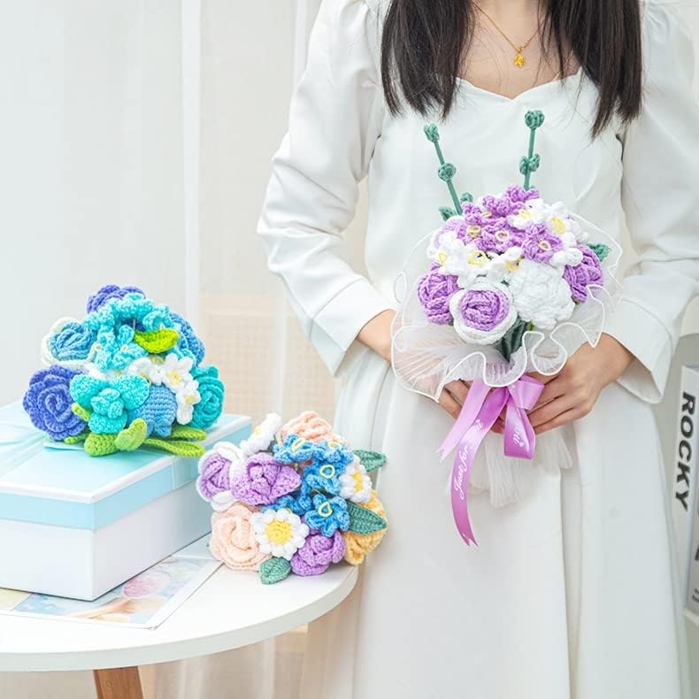 GRETD Прежди за ръчно плетене Immortal Flower Bouquet Набор от прежда за плетене на една кука Подарочное оферта вътрешна Декорация (Цвят: A Размер: Готов)