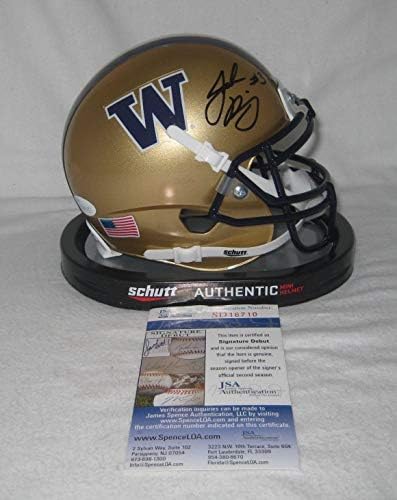 ДЖЕЙК БРАУНИНГ подписа Златни мини-каска WASHINGTON HUSKIES - Дебют на JSA Signature - Мини-каски за колеж с автограф