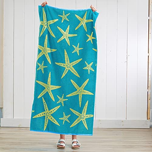 Голям комплект плажни кърпи Great Bay Home: (2) Морска звезда - синьо-жълто и (2) Синя костенурка райе