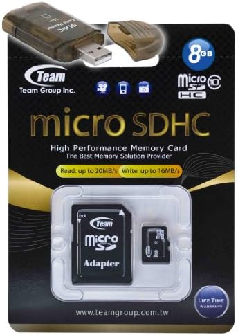 Високоскоростна карта памет microSDHC Team 8GB Class 10 20 MB/Сек. Невероятно бърза карта за Samsung Карам Pro SGH-i627 Карам SGH-A767 R360 Freeform II. В комплекта е включен и безплатен високоскоростен USB адаптер.
