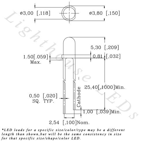 3 мм Кръгъл Връх, Студен Прозрачна бяла Бавно мигащ светодиод честота 1 Hz - Супер ярък (опаковка от 1000 броя)
