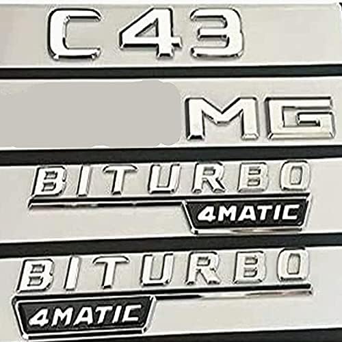 LUOWAN за Цветни Емблеми на багажника, Икони върху крилете за W205 C43 MG BITURBO 4MATIC 2017-2021 (Сребрист)