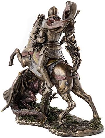 Най-добрата колекция от Статуетка на Св. Георги, Убивающего Дракон - Свети Георги, Легендарната скулптура на Средновековен рицар от Холоднолитой бронз с цветни вложки - 10,5-инчов средновековна статуетка