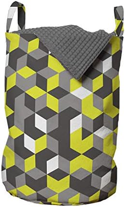Сиво-жълта чанта за дрехи Ambesonne, 3D Принт с изображение на Съвременните Геометрични кутии и Кубчета, Кошница за дрехи с дръжки, закрывающаяся на шнур, за пране, 13 x 19, Горчично-жълт