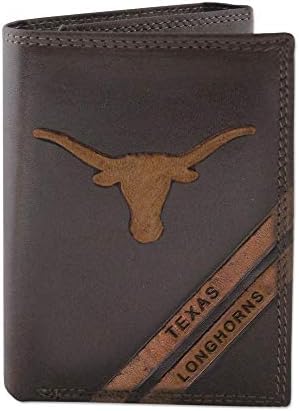 Кожен портфейл NCAA Texas Longhorns Zep-Pro с Отпечатан в три гънки, Кафяв