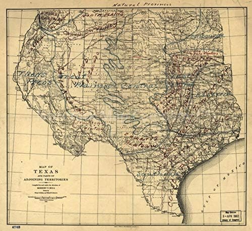 Карта 1899 г.| Физически провинция : Тексас | Карта на Ръкописа|Физическа география |Тексас |Сащ