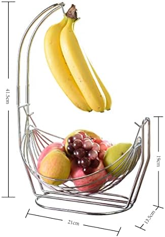 W Домашна сребърна кошница за плодове Jiallo с закачалка за банани
