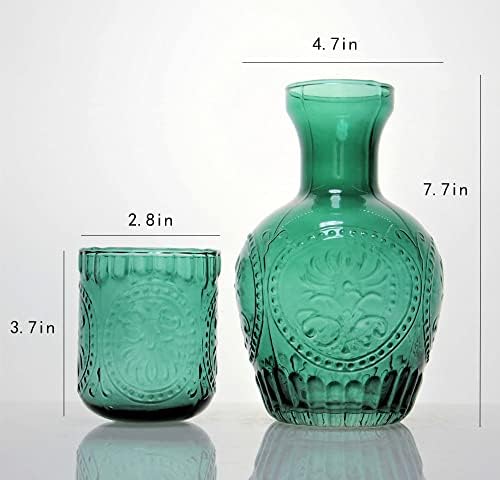 Нощни Нощен Гарафа за вода с освобождаване на стъкло в стил Роктренд в Ретро стил с Чаша за Чаши, Кана и Чаша за Нощно Набиране-Зелен