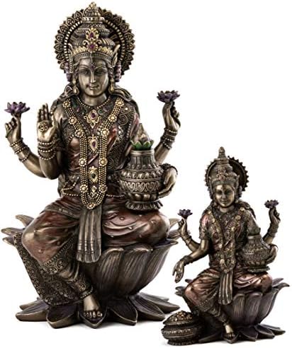 Най-добрата колекция от Заседание на хиндуистки статуи на Лакшми - Скулптура на Богинята на Богатството, Късмета, Мъдрост и Просперитет от висококачествена Холоднолитой бронз - 12,5-инчов са подбрани статуетка