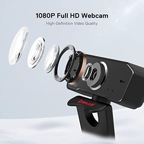 Уеб камера Redragon GW800 1080P за КОМПЮТЪР с вграден двоен микрофон, въртящи се на 360 ° - Компютърна уеб камера с интерфейс USB 2.0 - 30 кадъра в секунда за онлайн курсове, видео стрийминг