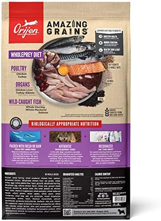 ORIJEN® Суха Храна за кучета с високо съдържание на протеин Amazing Grains За Кученца от едри породи 22,5 ПАУНДА