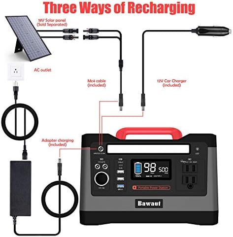 Преносима електрическа Централа Bawaut, Резервната Литиева батерия с капацитет 540 Wh, Външни Генератори на променлив ток с Напрежение 110 /500 W, Изходи 12 vdc и USB, USB-C, Слънчево Перезаряжаемое резервна мощност