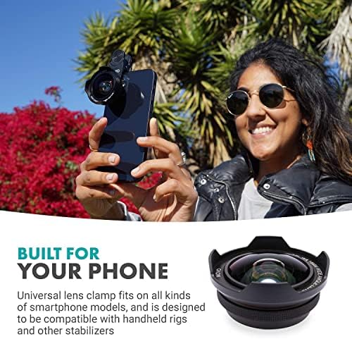 Широкоъгълен обектив Movo SPL-WA 18 мм с универсален стена-клипсой - Широкоъгълен обектив за iPhone, смартфони, Android и таблети - Комплект лещи за камера на мобилен телефон с широкоъгълен обектив за панорамни снимки