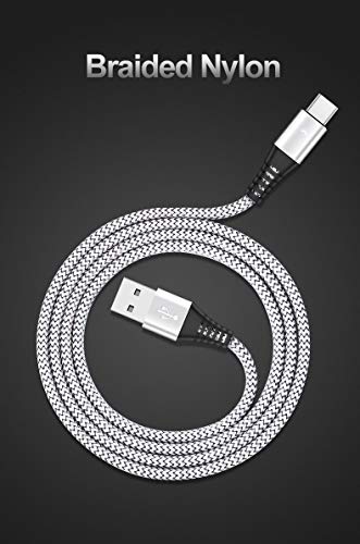 IFLASH [2] USB Кабел Type C в найлонов оплетке, кабел за бързо зарядно устройство A USB 2.0-USB-C за Samsung Galaxy S9 S10 S8 Plus Note 9 8, Moto Z, V30 V20 G5 (сребро, 3 метра)