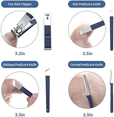 UXZDX Комплект за рязане на ноктите, набор за педикюр, 18 бр., Професионален Маникюр, определени от Неръждаема Стомана с Кожена футляром за пътуване (Цвят: синьо размер: 6.14.1 инча)