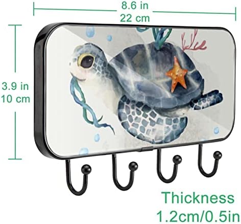 Закачалка за дрехи с Изображение на Костенурка Монтиране на стена, Входна Закачалка за дрехи с 4 Куки за дрехи, Шапки, Чаршафи, Чантата, Халати, Коридор, Дневна