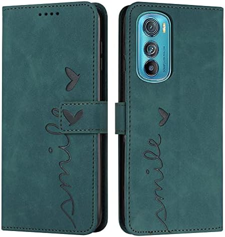 Чанта-портфейл IVY Moto Edge 30, [Smile Love] [флип-надолу поставка] [презрамка с каишка] [Изкуствена кожа] - Чанта-портфейл за устройства на Motorola Edge 30 - Зелен