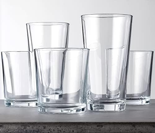 Набор от прозрачни чаши за пиене от 16 стъклени чаши върху здрава стойка Heave, 8 чаши за коктейли Highball и 8 чаши за уиски Rock DOF - Бирени чаши, са подходящи за вода, сок, вино и ежедневните коктейли