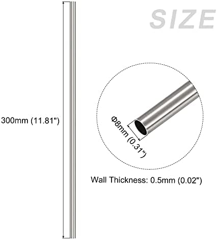 Тръба от неръждаема стомана METALLIXITY 304 (8 mm OD x 0,5 мм Стена T x 300 mm L) 3 бр., Пряка Тръба за домашна среда, Оборудване