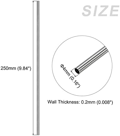 Тръба от неръждаема стомана METALLIXITY 304 (4 mm OD x 0,2 мм Стена T x 250 мм L), Пряка Тръба за домашна среда, Оборудване
