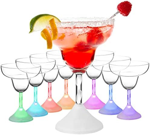 8 Опаковки led Мигащи Чаши за коктейл Мартини, 6 унции на Пластмасови Чаши за мартини, за Многократна употреба led чаши за Мартини, Загорающиеся чаши Маргарита, 7 цветове, променящи се за партита, аксесоари за басейна,