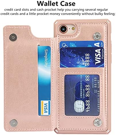iCoverCase за iPhone SE (2022)/SE (2020 г.) Чанта-портфейл за iPhone 7/8 с отделения за карти, Титуляр, Поставка [Заключване на RFID], Тисненая Кожа, Магнитна закопчалка, устойчив на удари калъф с каишка на китката